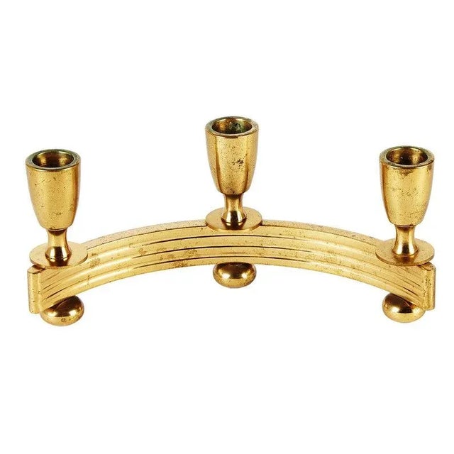 1950s 1950s Brass Crescent 3 Candle Candelabra For Sale - Image 5 of 5