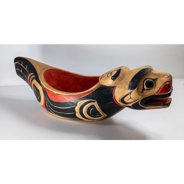 Late 20th Century Northwest Coast Native American Style Carved Wood Feast Bowl For Sale - Image 4 of 13