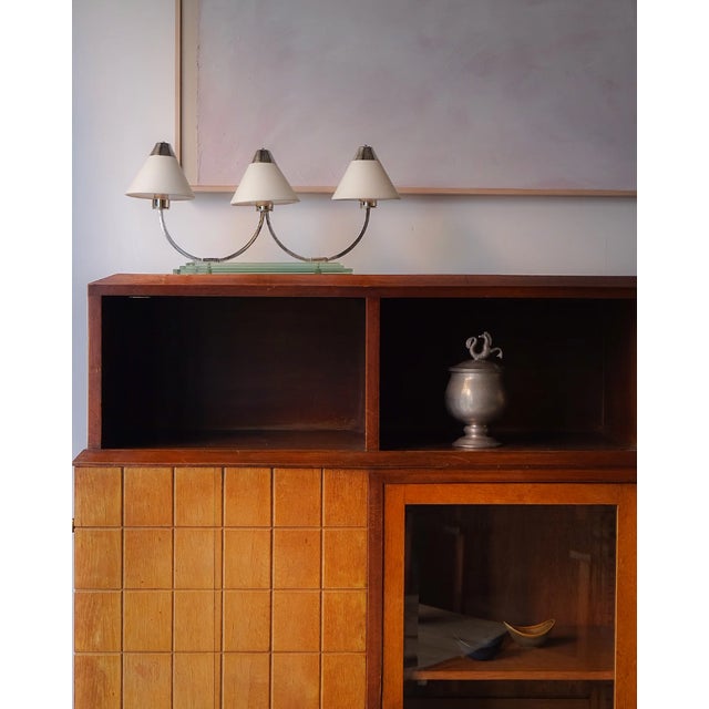 Marc Erol Lamps Individual or Set of 2 France, 1930s Chromed Metal and Glass 17.3"W x 9.8"H