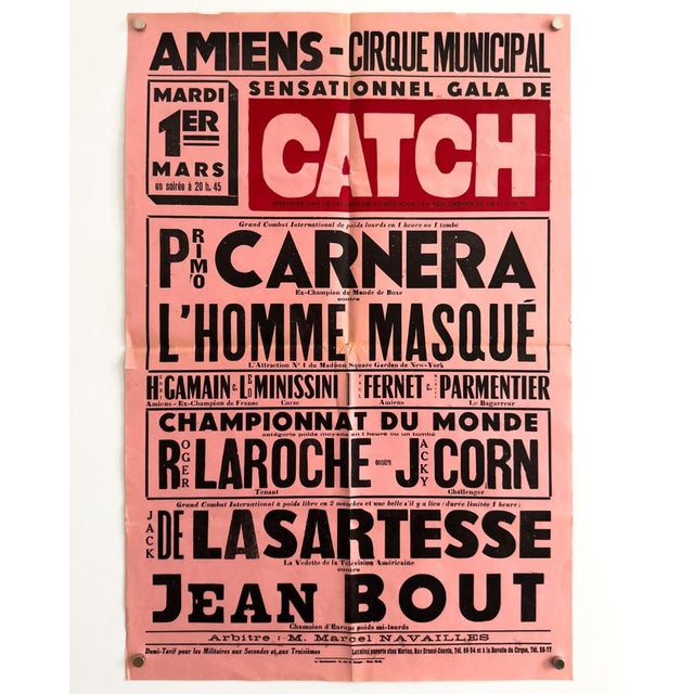 The Piece This striking typographic poster advertises a "Sensationnel Gala de Catch" (Sensational Wrestling Gala) held at...