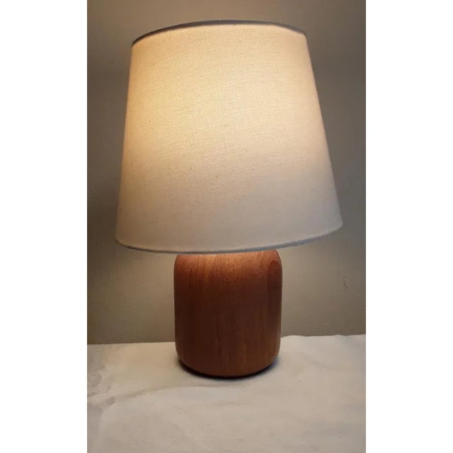 Vintage Table Lamp with Brown Teak Foot and Beefed Shade, 1980s For Sale - Image 4 of 5