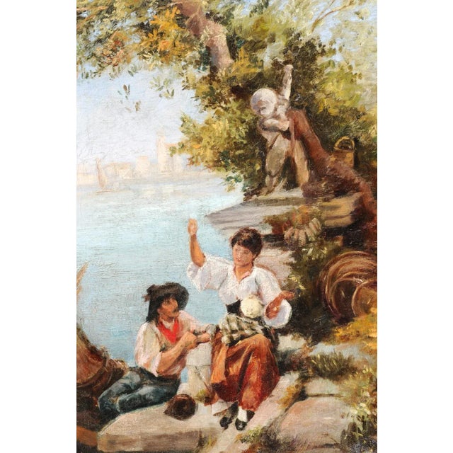 French French 19th Century Continental School Painting Depicting Venetian Lagoon Scene For Sale - Image 3 of 13
