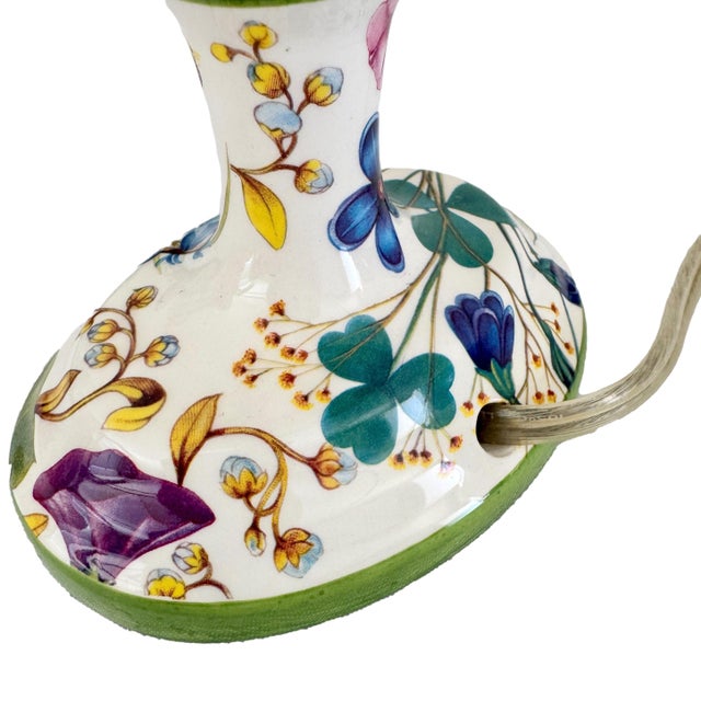 Ceramic 1980s Italian Botanical Painted Ceramic Urn Table Lamp With Lion Masks & Turquoise Finial Neoclassical For Sale - Image 7 of 14