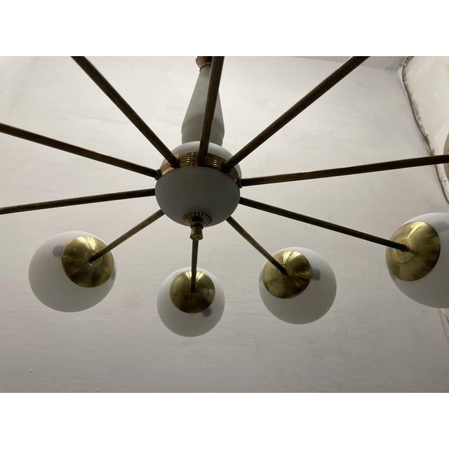 Sputnik 10-Light Chandelier in Opaline Glass and Brass, 1960s For Sale - Image 11 of 13