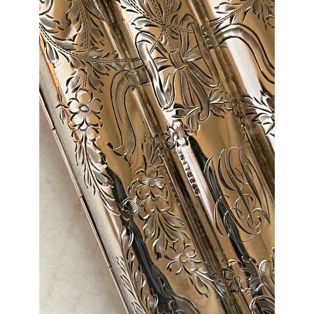 1910s Antique Sterling 3 Finger Cigar Case With Etched Details and Monogram For Sale - Image 5 of 5