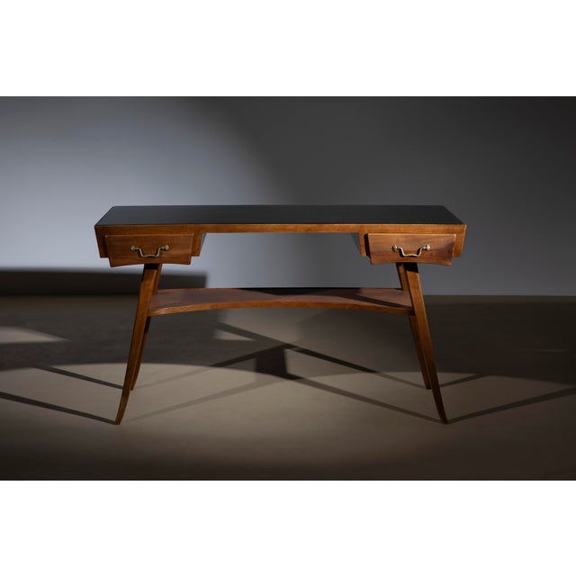 Mid-Century Italian Desk in Walnut with Glass Top, 1951 For Sale - Image 6 of 9