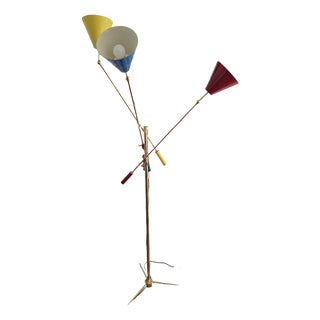 Floor Lamp Model 12128 Triennale in Brass with Three Adjustable Colored Cones by Angelo Lelii for Arredoluce Monza, 1950s For Sale