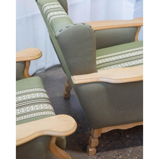 Pair of Attributed to Henning Kjærnulf Danish Oak Lounge Chairs With Ottoman, C. 1960s For Sale - Image 17 of 18