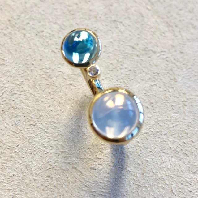 2020s Syna Moon Quartz and Blue Topaz Yellow Gold Ring with Diamonds For Sale - Image 5 of 9