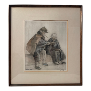1940s Seiler, Willy. “Short Rest” Original Japanese Hand-Colored Etching, Framed