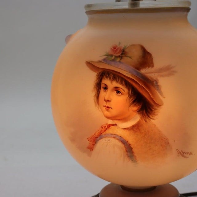 French Antique French Josef Ahne Opaline Glass Portrait Pillow Table Lamps - a Pair For Sale - Image 3 of 12