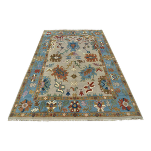 Oushak Rug 9′ X 11’9” Gray Wool Hand-Knotted Oriental Carpet