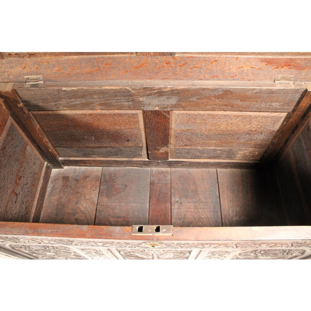 Antique Tudor Style Carved Oak Trunk For Sale - Image 11 of 12
