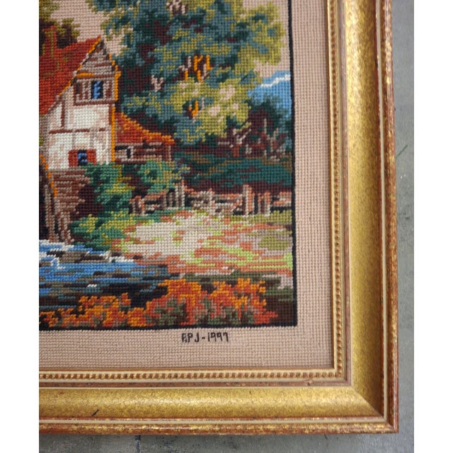 Rosemary Pipkin Jackson (American 20th Century), Old Mill, Needlework Panel, Framed and Signed For Sale - Image 4 of 9