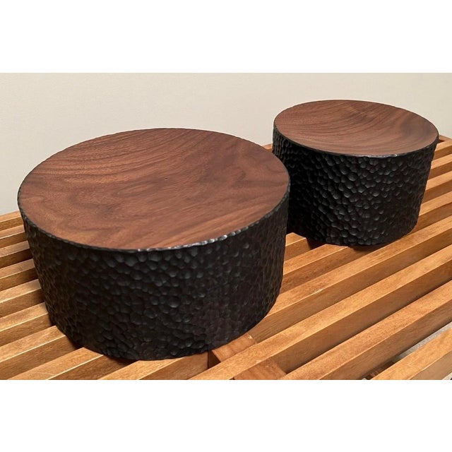 Black John Eric Byers Hand Carved Cylinder Solid Walnut Concave Bowl Sculptures, a Pair For Sale - Image 8 of 8