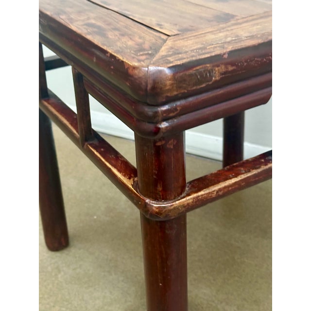 Chinese Antique Square Elm Stool / Table With Round Legs, Circa 1890. For Sale - Image 15 of 15