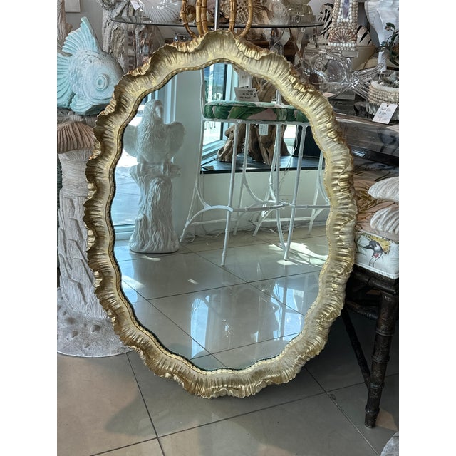 Venetian Italian Gold Gilt Wood Gesso Scalloped Ruffle Oval Wall Mirror ...