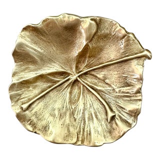 1950s Brass Ginkgo Leaf Trinket Dish For Sale