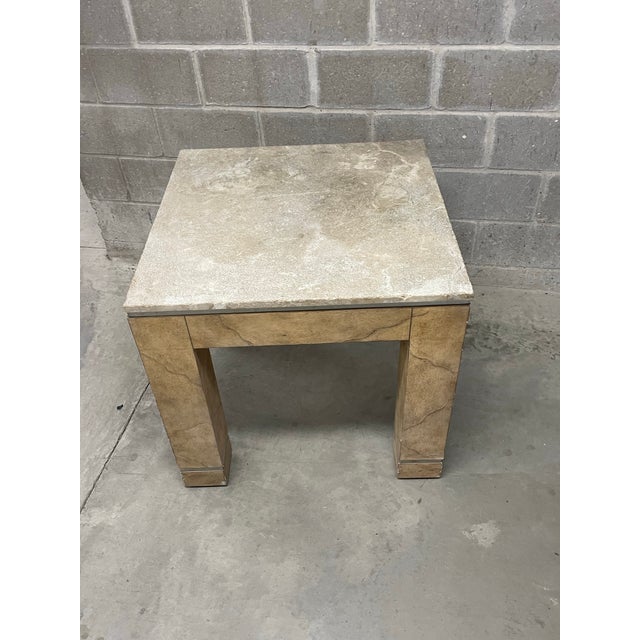 2000 - 2009 Marge Carson Faux Goatskin and Stone Side Table For Sale - Image 5 of 10