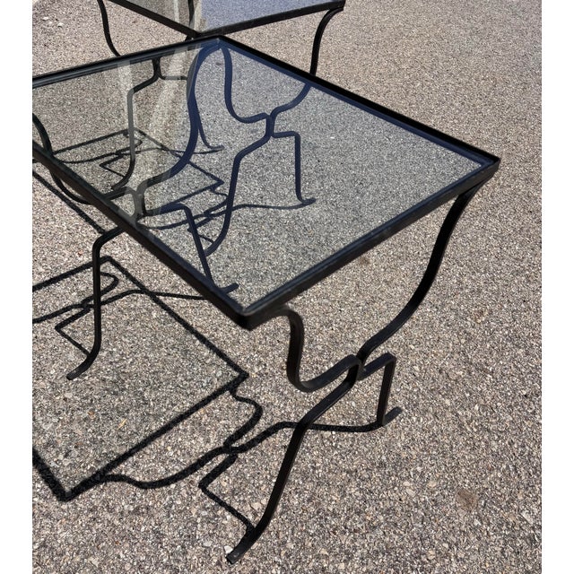 Vintage Art Deco Set of 3 Wrought Iron and Glass Garden Patio Nesting Tables For Sale - Image 9 of 11