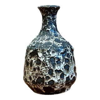 Vintage Black and White Textured Ceramic Vase For Sale