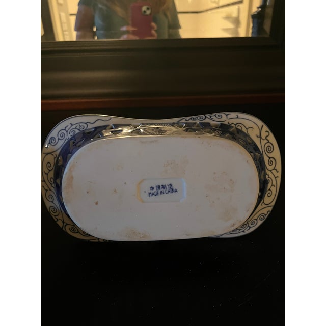 Vintage Blue and White Ceramic Basket For Sale - Image 4 of 4