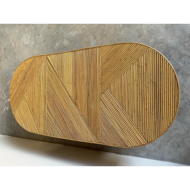 Chic Organic Modern Pencil Reed Rattan Oval Coffee Table | Chairish