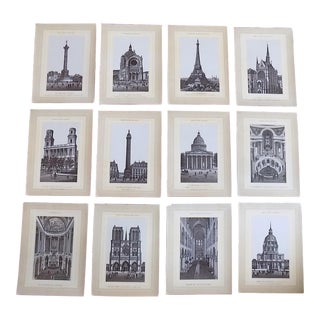 Authentic Antique 19th Century Paris Views Lithographs - Set of 12 For Sale