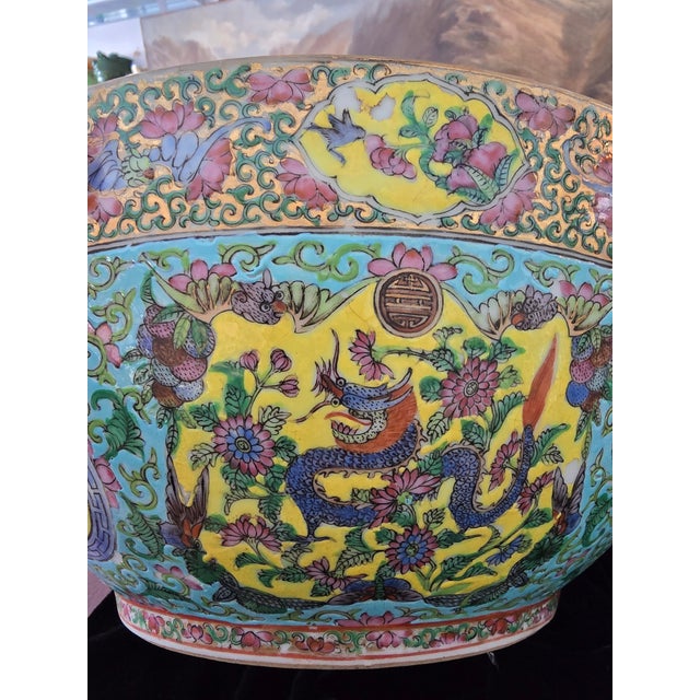 Antique Chinese Porcelain Large Yellow Dragon Bowl For Sale - Image 16 of 16