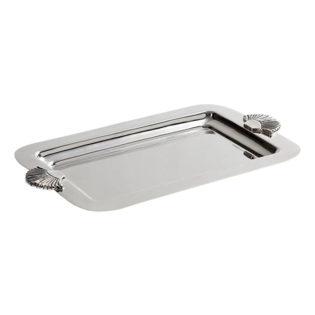 Cap Ferrat Fan Shell Design Serving Tray, Polished Nickel For Sale
