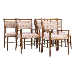 Paul McCobb for Calvin Irwin Collection Mid Century Walnut and Brass Dining Chairs - Set of 8 For Sale