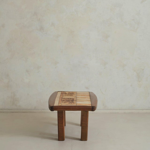 1960s French Ash Wood + Ceramic Tile Coffee Table Bird Motif by Roger Capron, 1960s For Sale - Image 5 of 11