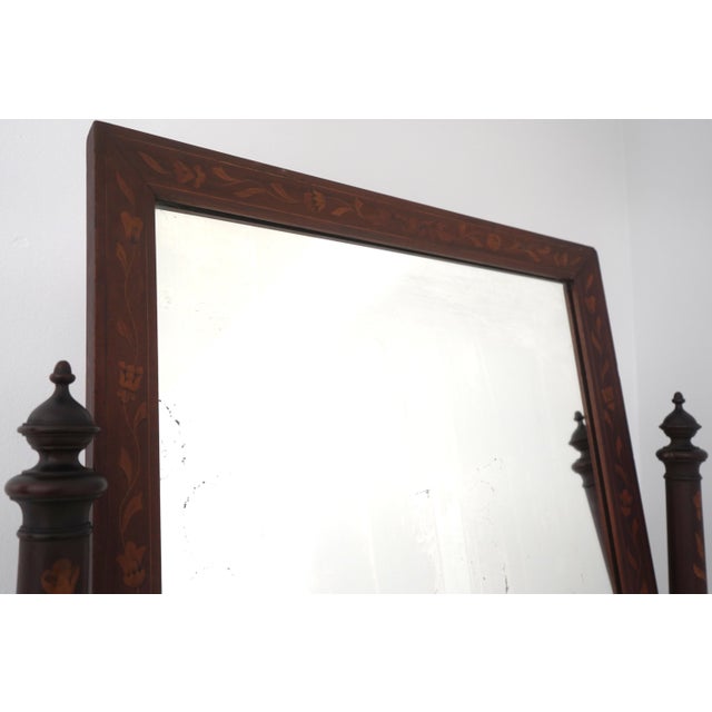 Victorian Antique Marquetry Inlaid Victorian Mahogany Cheval Mirror For Sale - Image 3 of 12