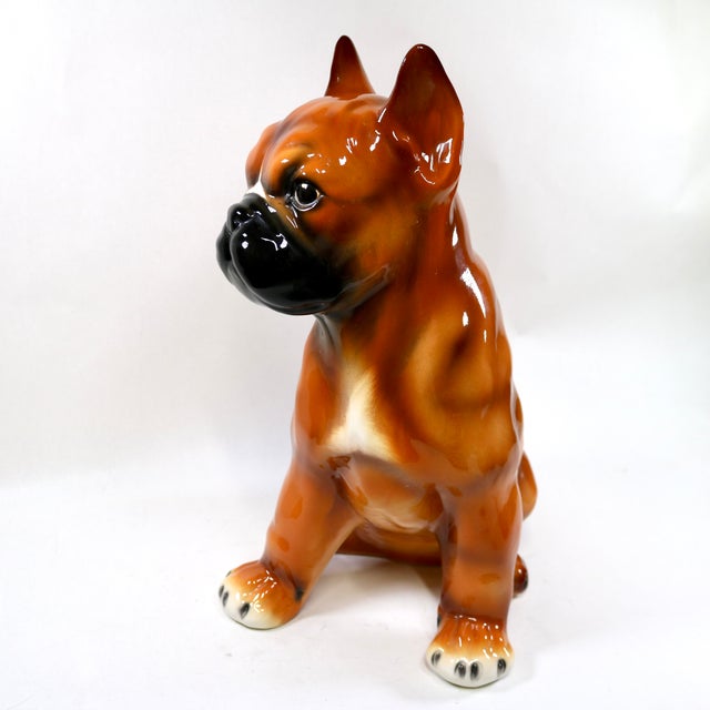 Realism Mid-Century Italian Hand Painted Boxer Puppy Large Figurine For Sale - Image 3 of 13