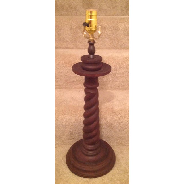 Vintage Brown Wooden Barley Twist /Spiral Lamp | Chairish