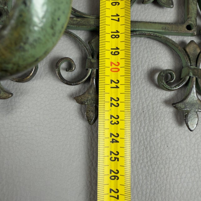 Antique Green Wrought Iron Wall Coat Rack with Floral Decorations, 20th Century For Sale - Image 9 of 11