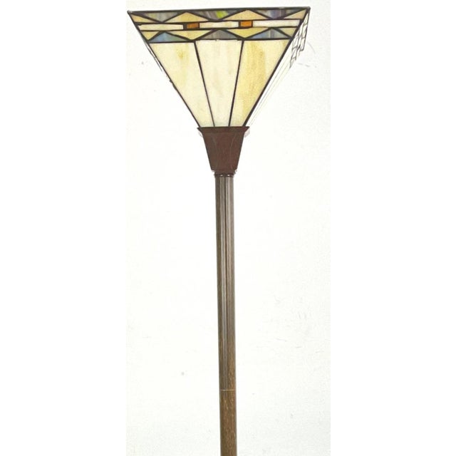 Arts and crafts Style torchier floor lamp from the'70s. In excellent vintage condition with lovely coloring and a faux...