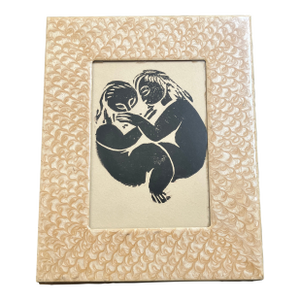 1970’s Original Abstract Double Figure Wood Block Print Vintage Tabletop Frame