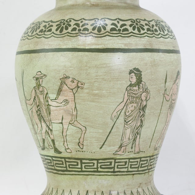 Pair of Vintage Hand-Painted Neoclassical Greek Revival Ceramic Temple Jar Table Lamps For Sale - Image 11 of 15