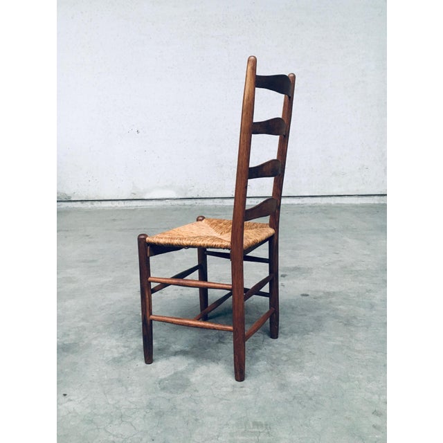 Rustic Handcrafted Oak and Rush High Back Dining Chairs, Belgium, 1940s, Set of 4 For Sale - Image 13 of 18