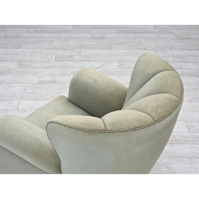 Danish Relax Armchair in Light Green Furniture Velour, 1970s For Sale - Image 11 of 18