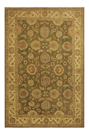 1990s Boho Chic Kafkaz Lt. Green/Ivory Wool Rug -10'1 X 13'10