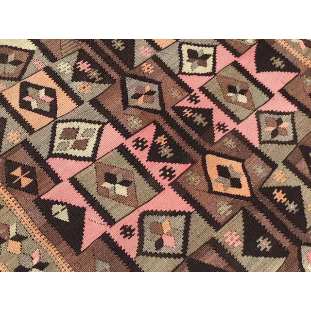 Brown Vintage Brown Turkish Kilim Rug - 55" X137" For Sale - Image 8 of 11