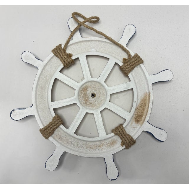 Nautical Ship Wheel Wall Decor With Starfish, Coastal Beach House Hanging, Blue White Maritime Decor For Sale In Indianapolis - Image 6 of 9