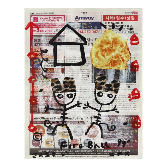 Home Is a Crunch - Original Small Pop Street Art Acrylic Painting on Newspaper by Gary John For Sale