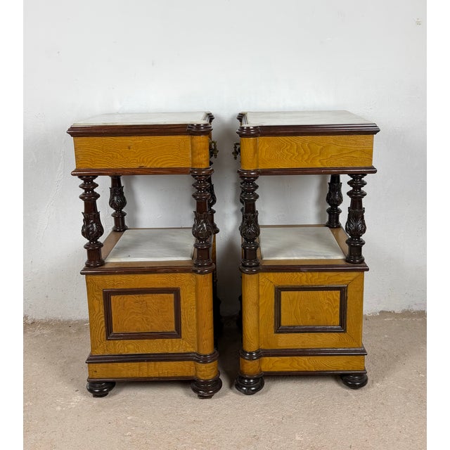 1940s French Empire Style Marble-Top Nightstands with Cabinet Doors, 1940, Set of 2 For Sale - Image 5 of 12