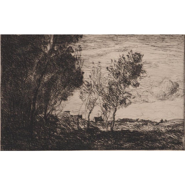 Jean-baptiste camille corot (1796-1875) in the dunes: memory of the bois de la haye, 1869 original etching signed in the...