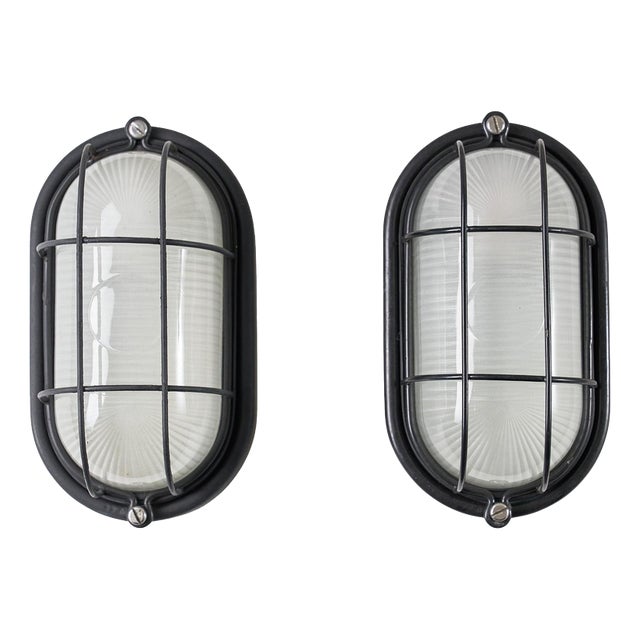 Black Oval Cage Wall Lamps, 1970s, Set of 2 For Sale