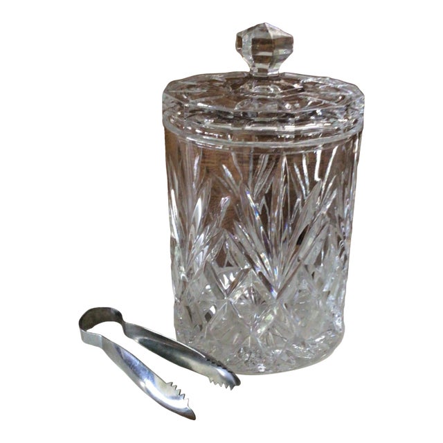 Biscuit Jar With Tongs Bohemia Czech Republic Cut Crystal For Sale