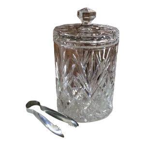 Biscuit Jar With Tongs Bohemia Czech Republic Cut Crystal